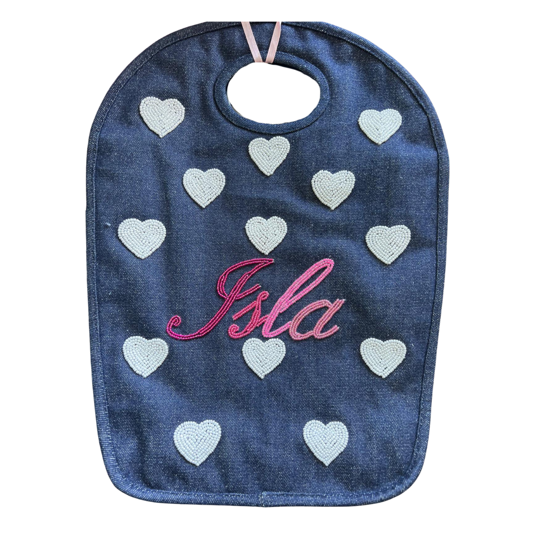 Beaded Keyhole Bag - Hearts all over & Ombre script name