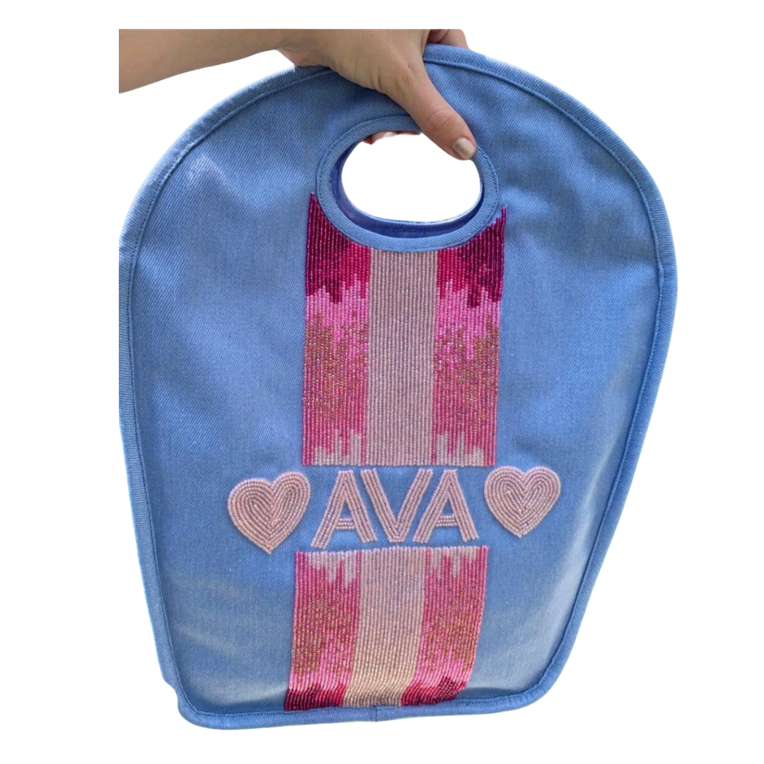 Beaded Keyhole Bag - Camo Stripe & Hearts Pink