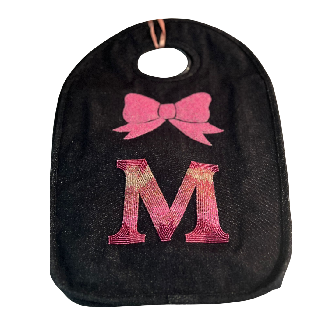 Beaded Keyhole Bag Bow with Ombre Letter