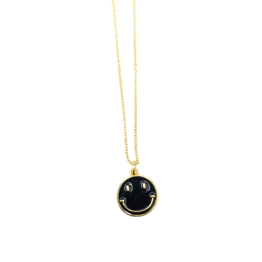 Necklace - Enamel Smiley - Black