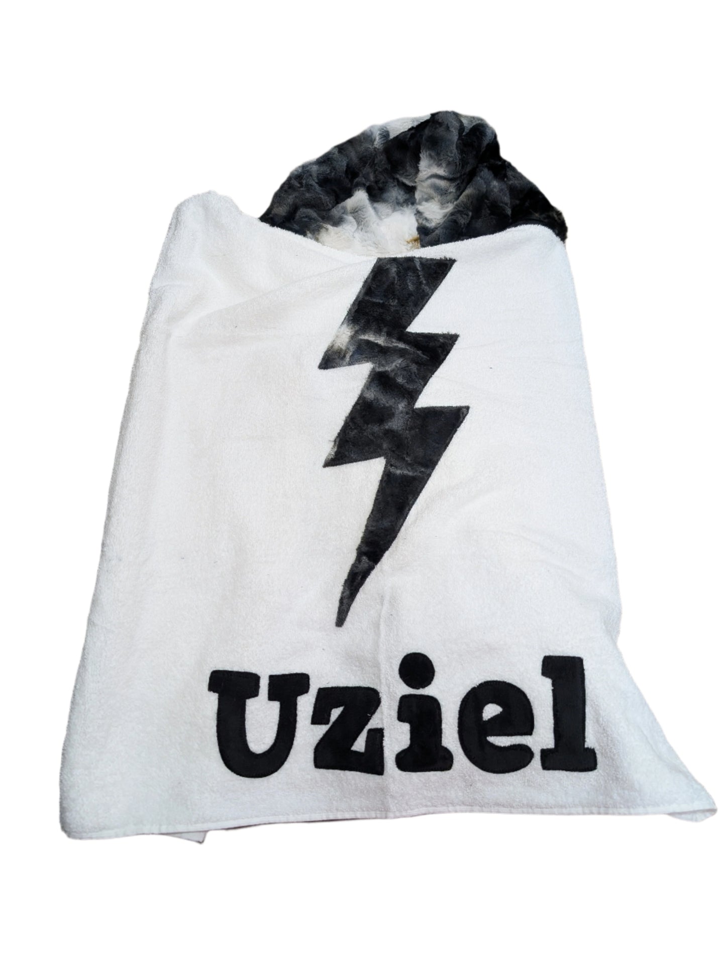 Lightening Bolt Plush Minky Hooded Towel