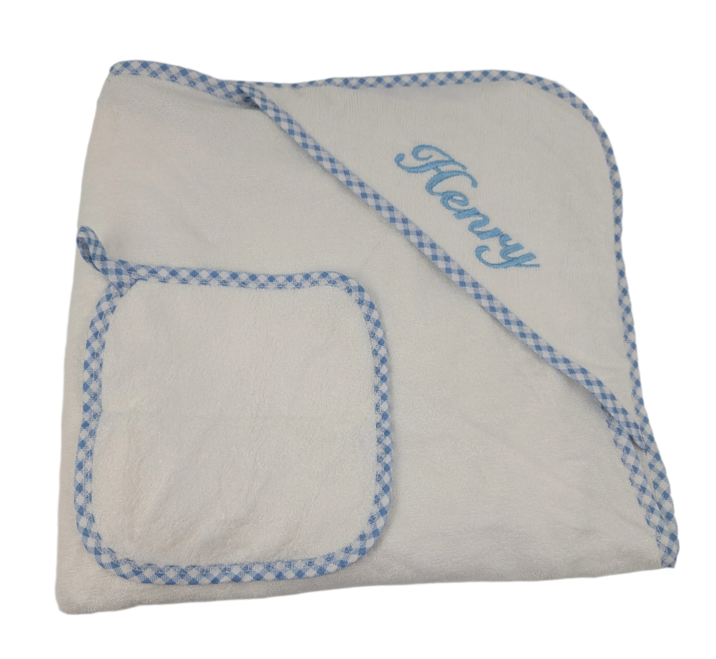 Hooded Baby Towel Bath Set - Blue Gingham