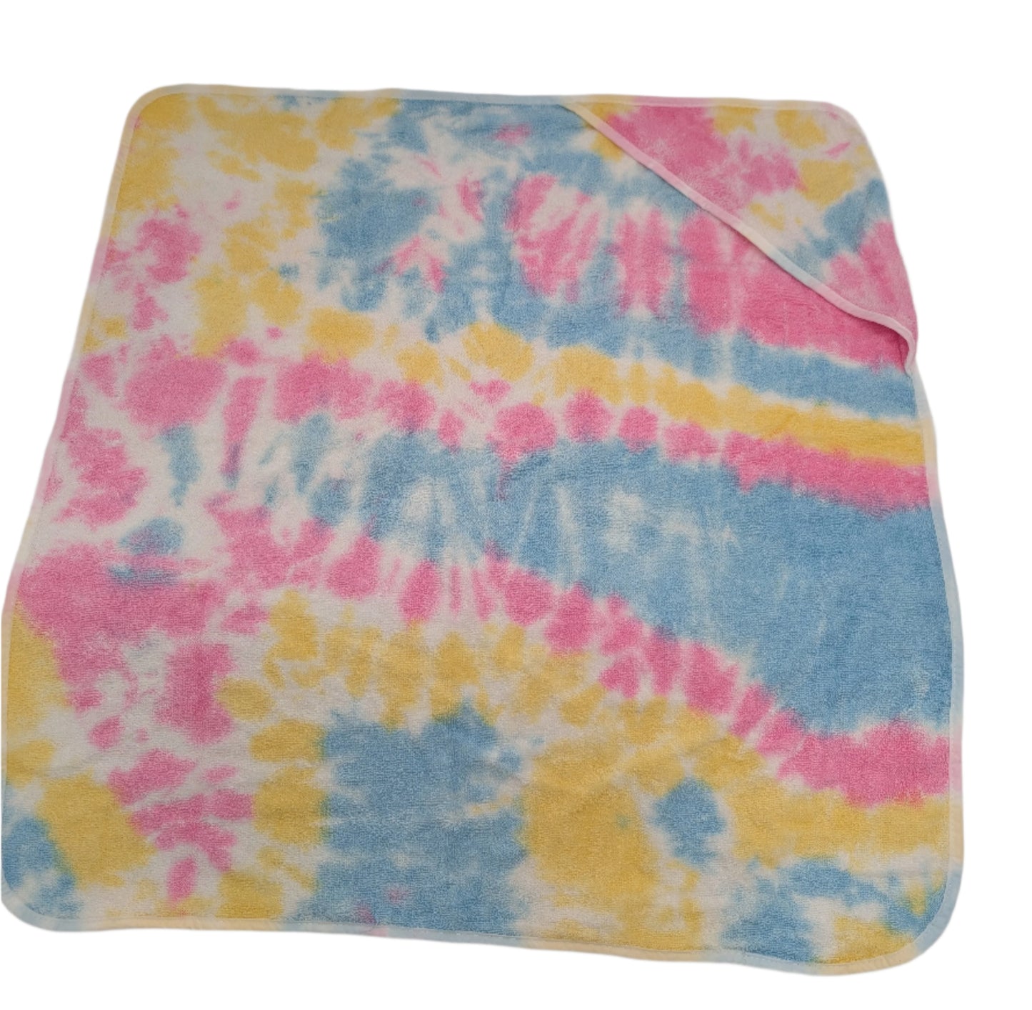 Colorful tie-dye towel on a white background