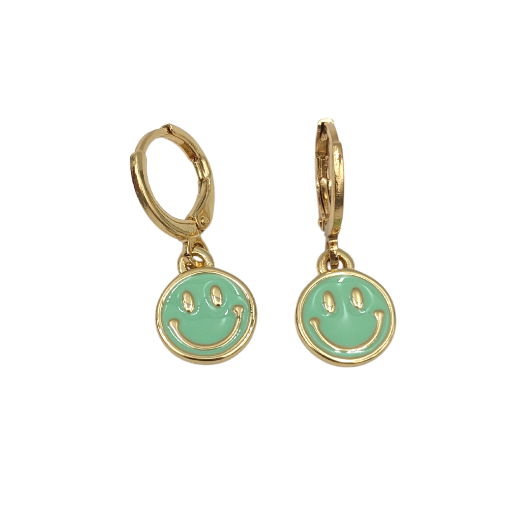 Earrings - Smiley Face - Mint Hoops