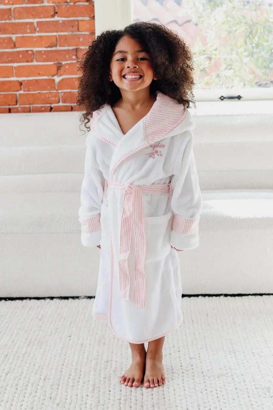 Plush Kids Bathrobe - Pink Seersucker