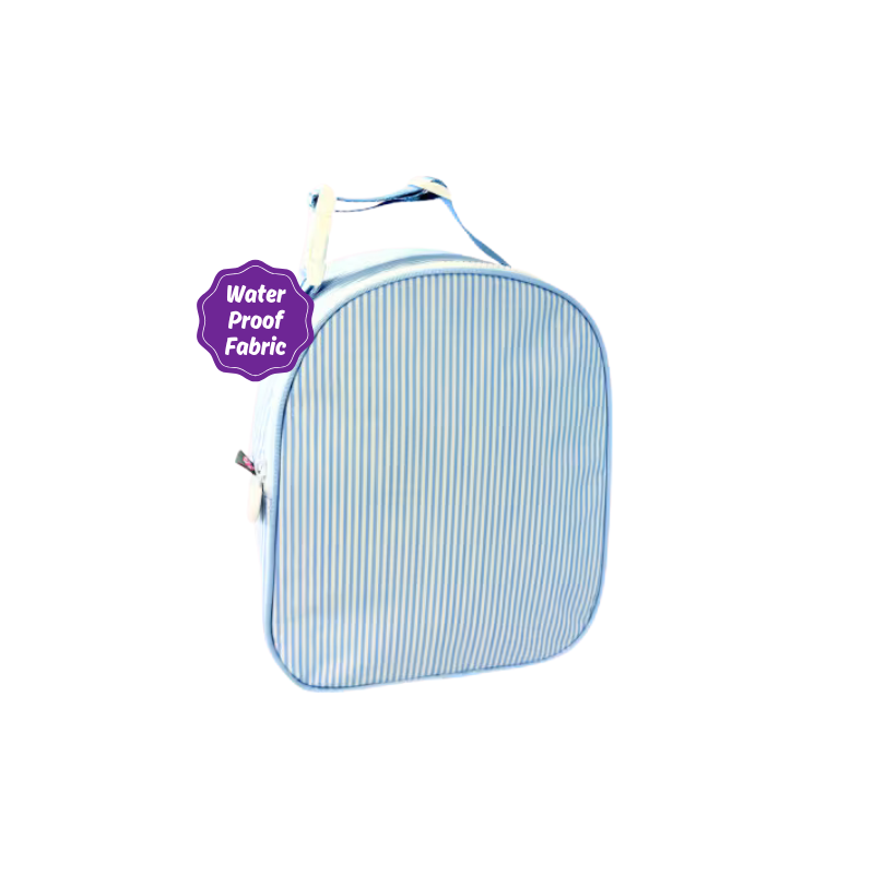 Water Resistant Gumdrop Lunch Bag - Baby Blue Preppy Stripe