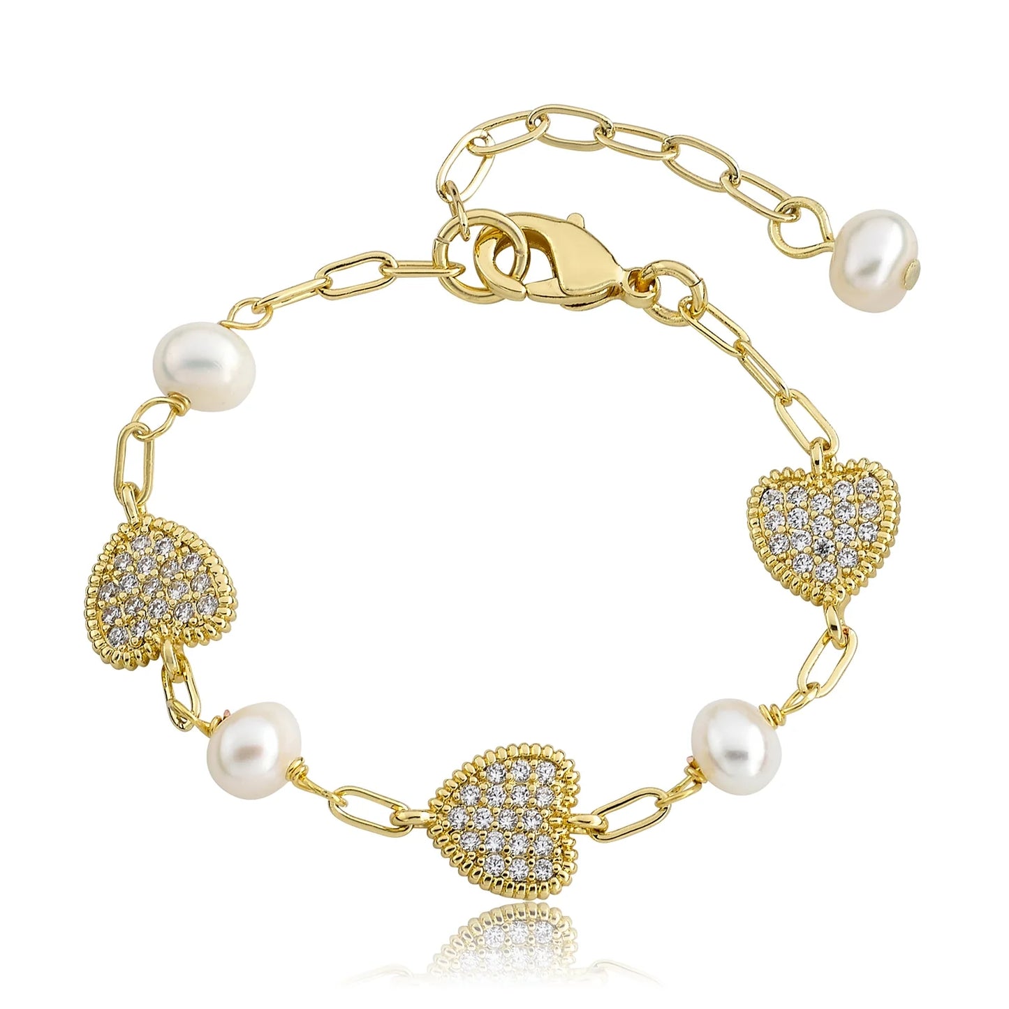 Bracelet - Freshwater Pearl & Micro Pave Hearts