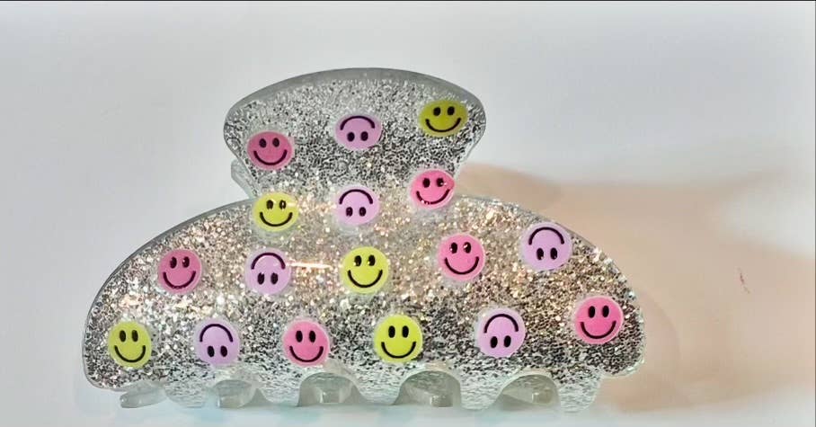 Sparkle smiley face hair clip claw
