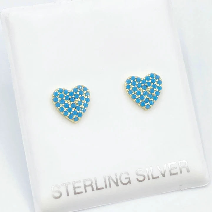 Earrings - Turquoise Pave Heart Screwback Studs