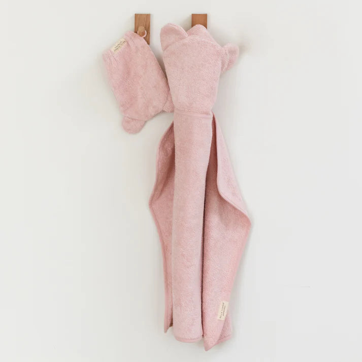 Hooded Baby Towel + Mitt Bath Set - Blush
