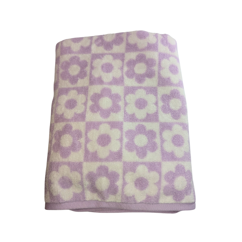 Hooded Towel - Purple Flower Checker Board