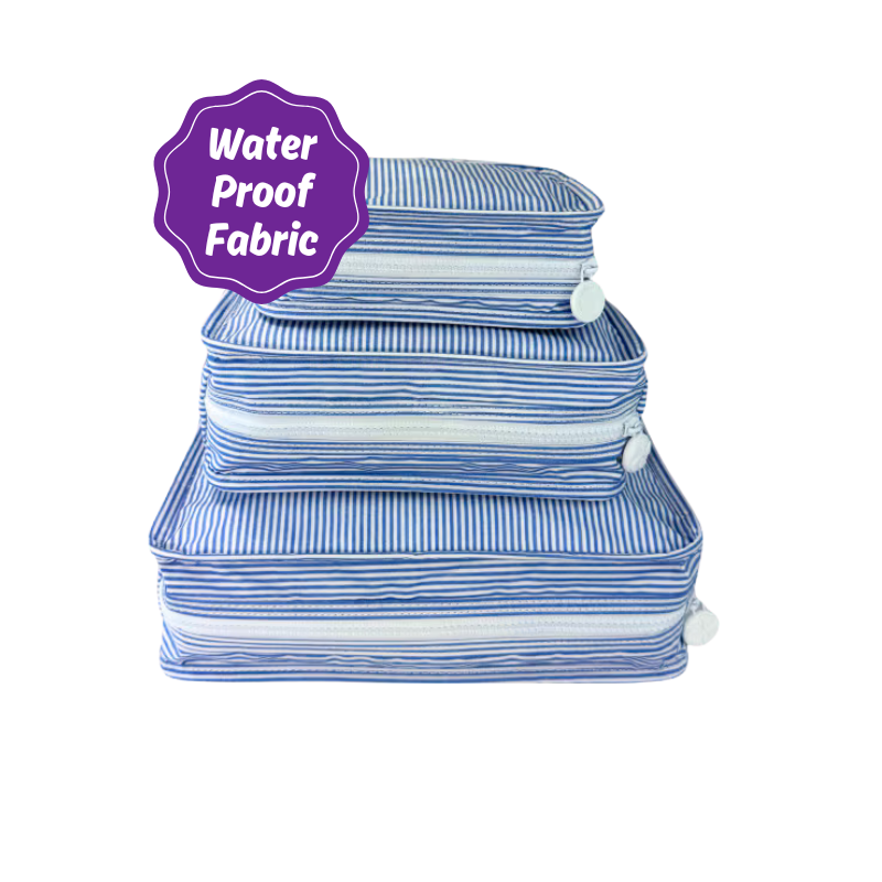 Water Resistant Packing Cubes - Navy Blue Preppy Stripe