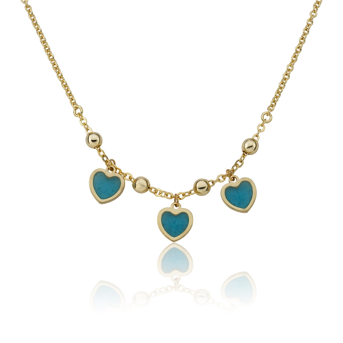 Necklace - 3 Heart Dangle - Teal