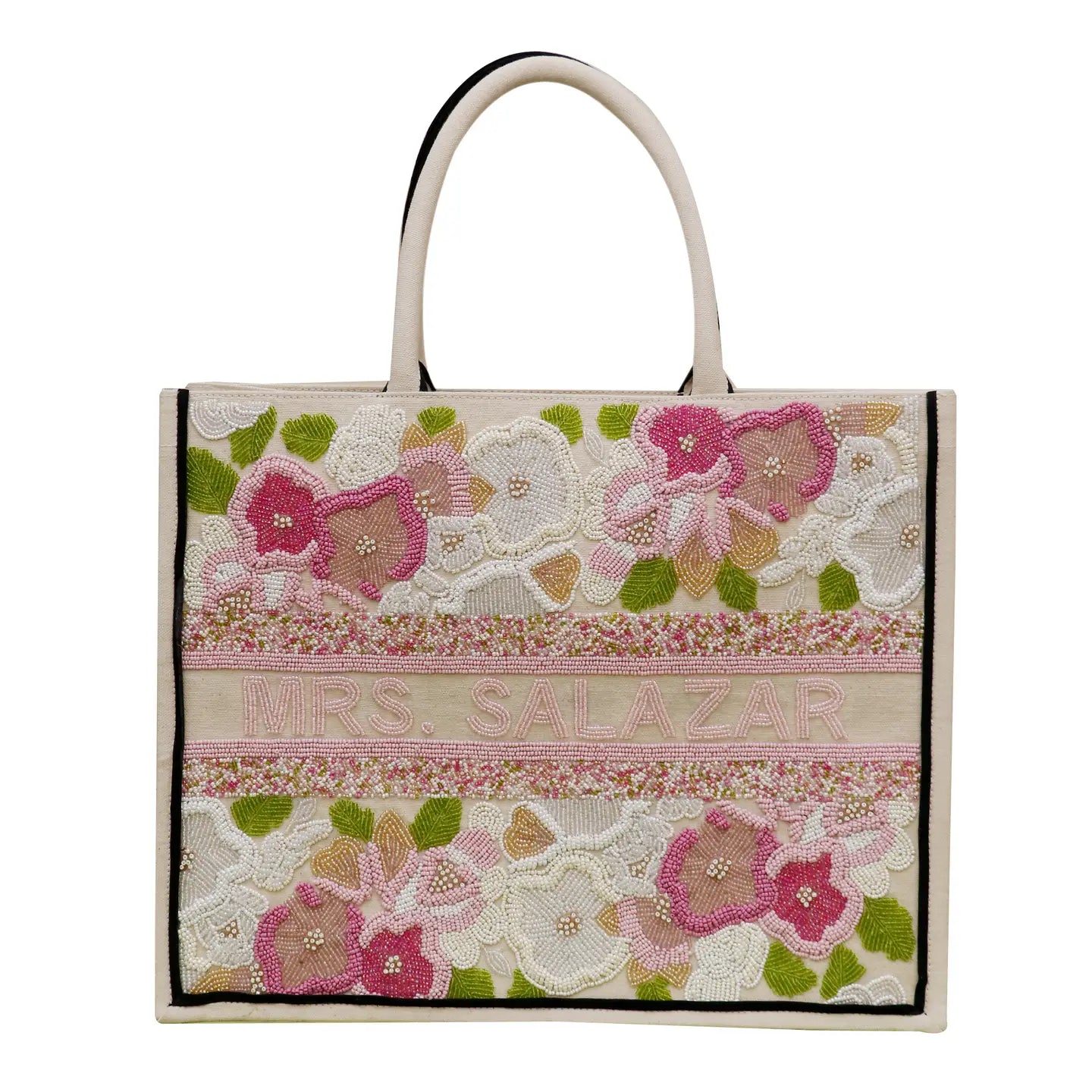 Beaded Tote - Raised Pink Flowers