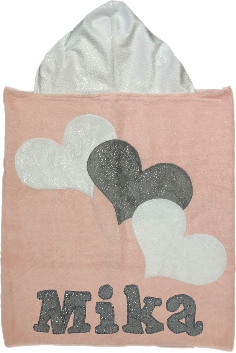 Triple Hearts Plush Minky Hooded Towel