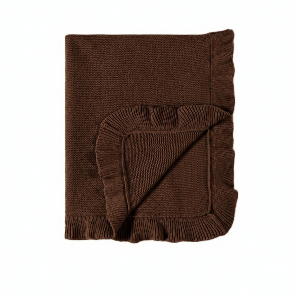 Cotton Knit Blanket Ruffle Brown