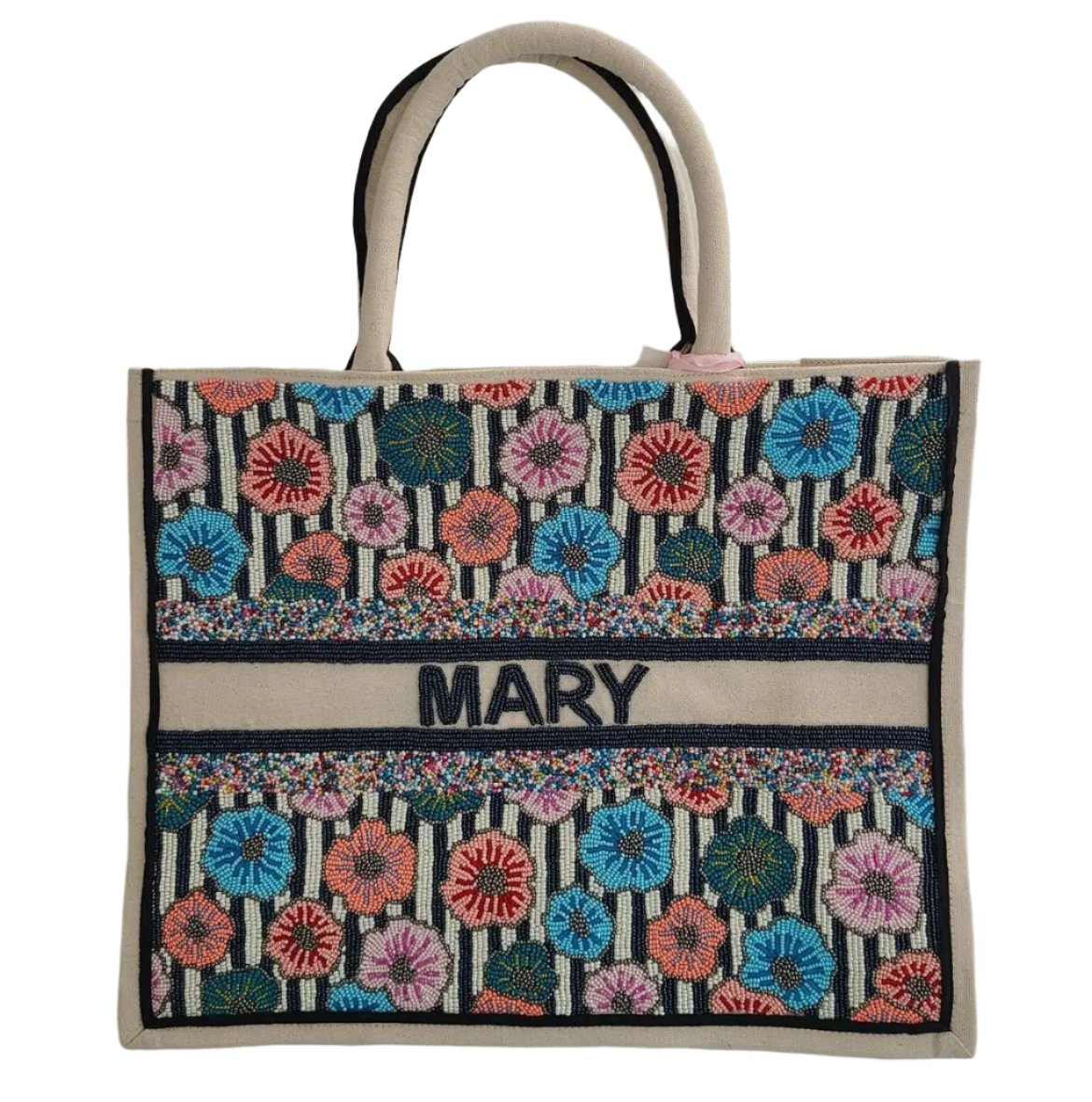 Beaded Tote - Stripes and Florals