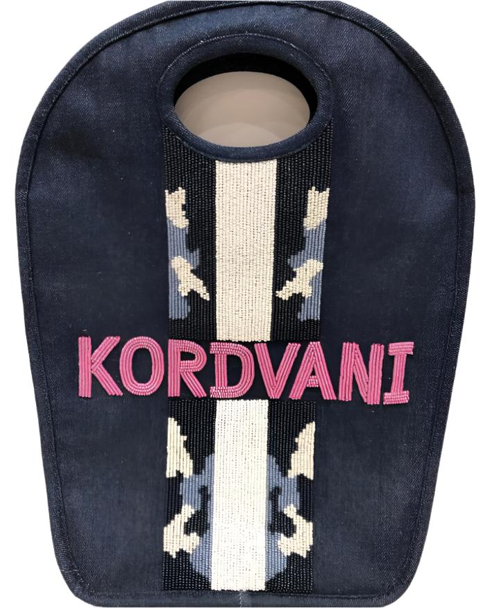 Beaded Keyhole Bag - Blue Camo Stripe with Pink Name