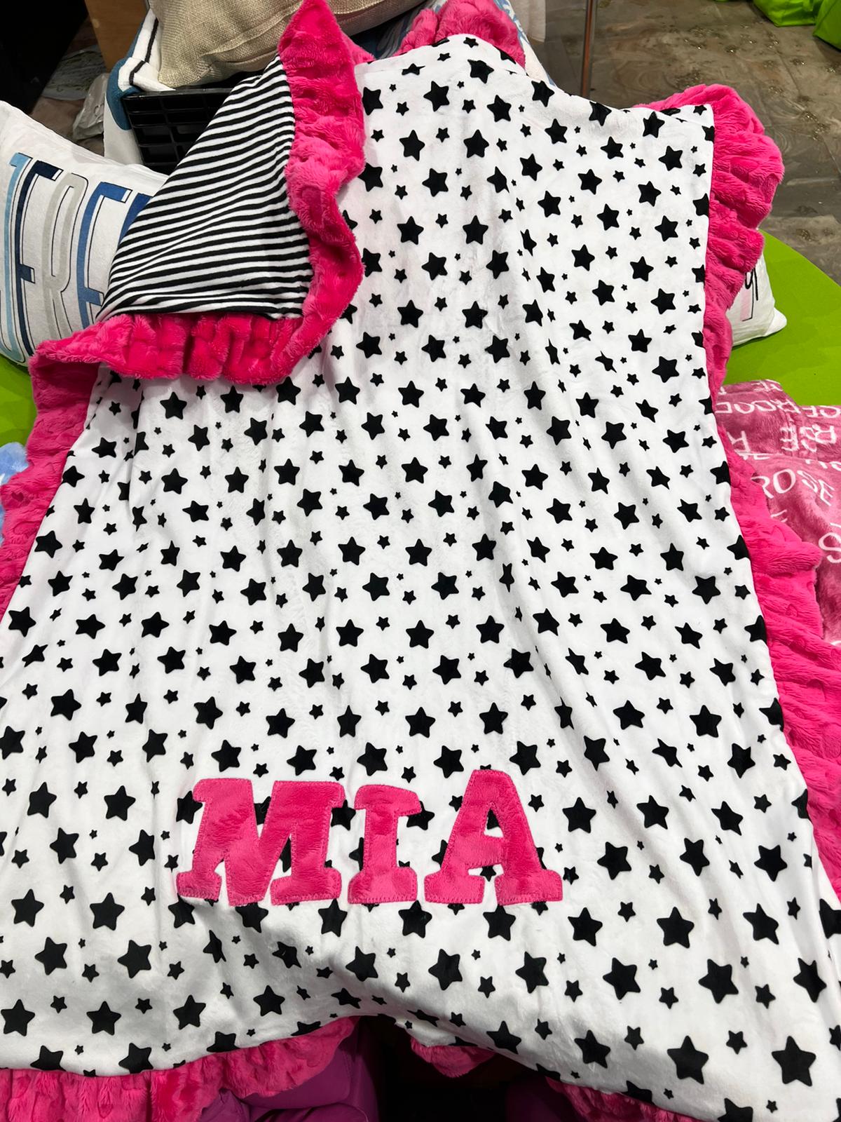 Name Game Black and White Stars Plush Minky Blanket Girl