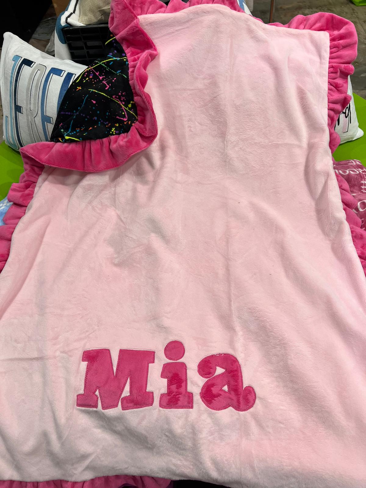 Name Game Pink and Black Splatter Plush Minky Blanket Girl