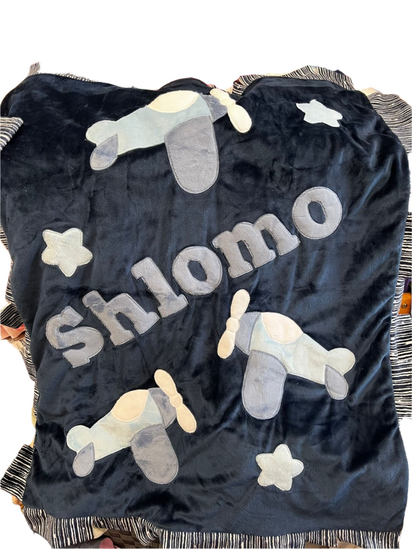 Airplane Navy Plush Minky Blanket