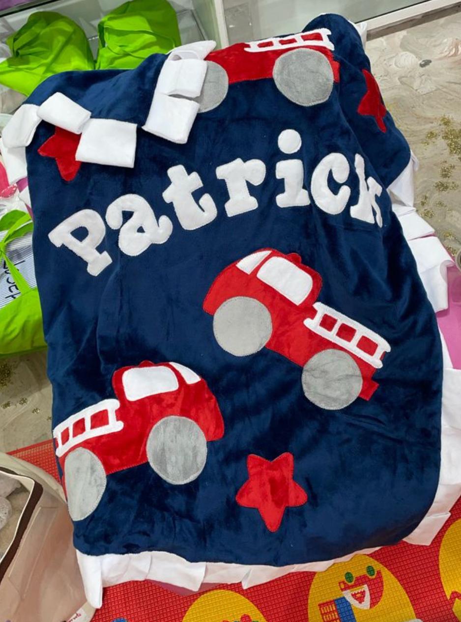 Fire Trucks Plush Minky Blanket