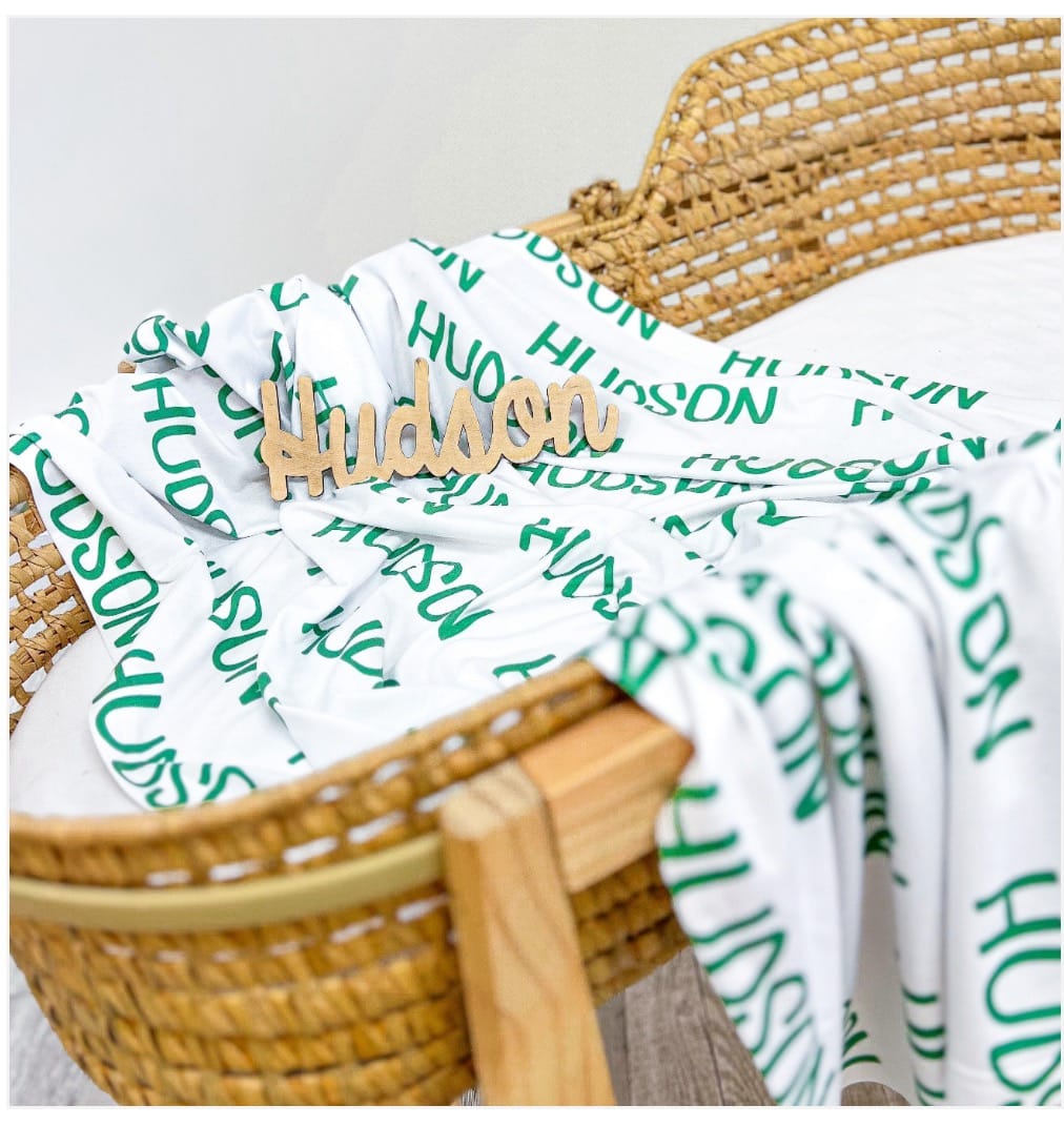 Swaddle Blanket - White swaddle with colored name