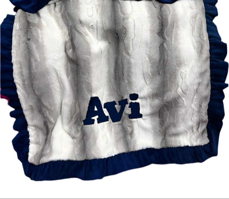 Name Game Grey & Navy Plush Minky Blanket