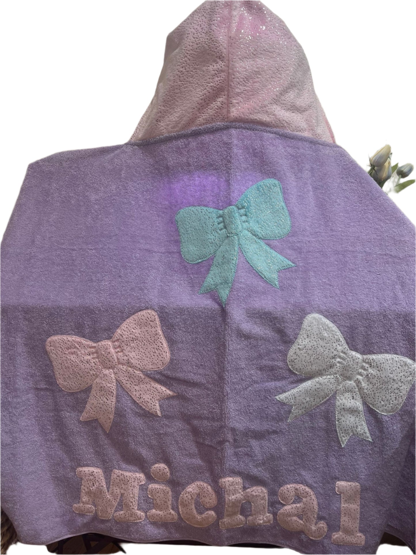 Triple Bows Plush Minky Hooded Towel