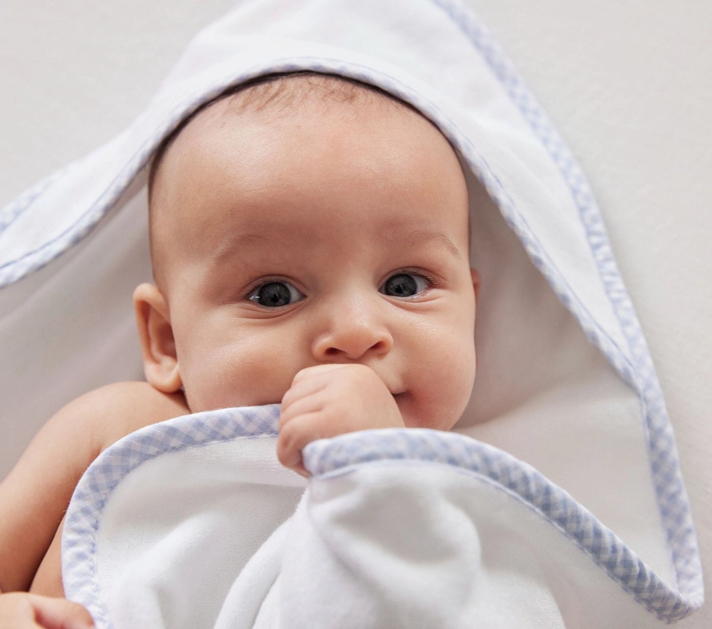 Hooded Baby Towel Bath Set - Blue Gingham