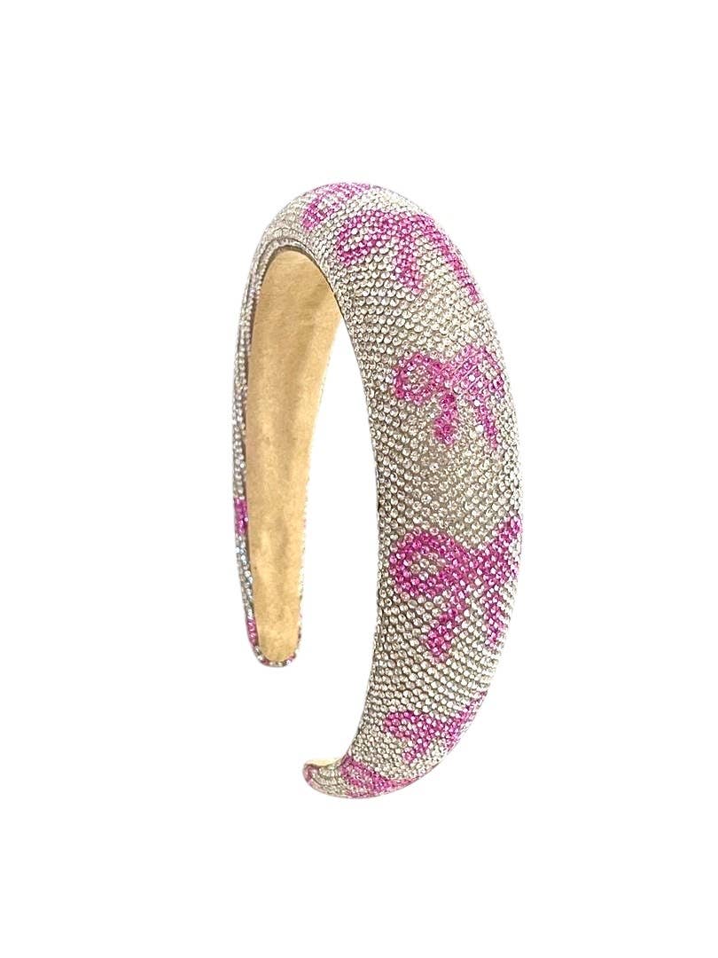 Pink Ribbon Bow Crystal Rhinestone Fashion Headband