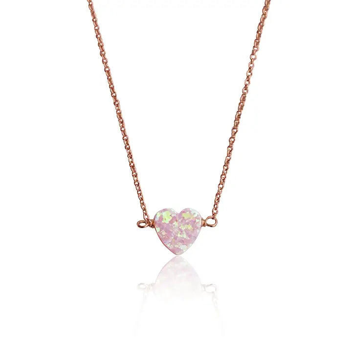 Necklace - Glitter Girl Opal Heart
