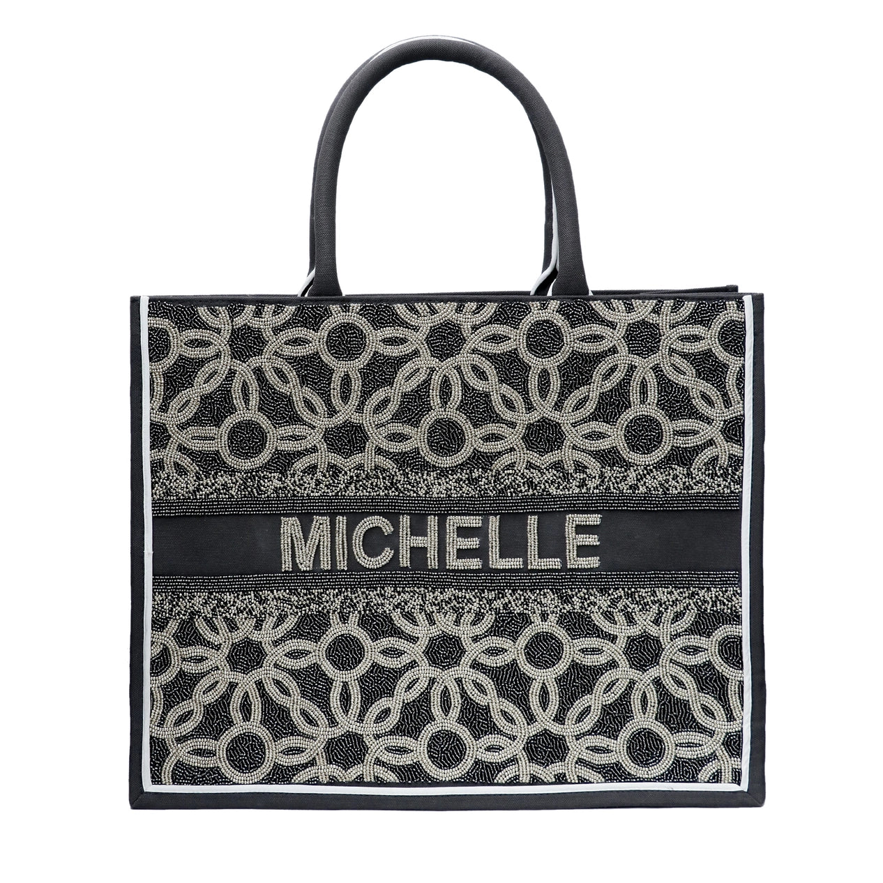 Beaded Tote - Grey Abstract