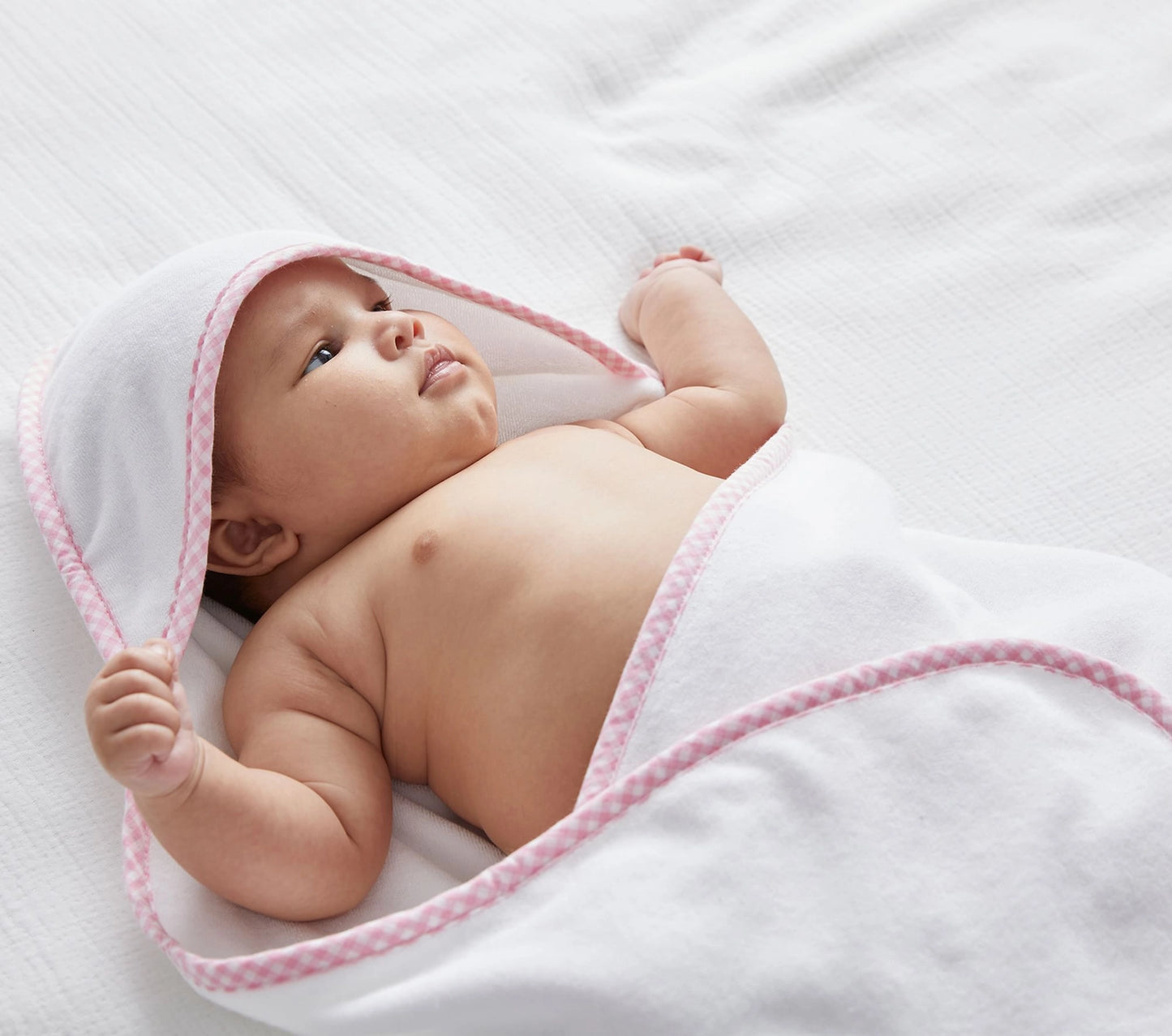 Hooded Baby Towel Bath Set - Pink Gingham