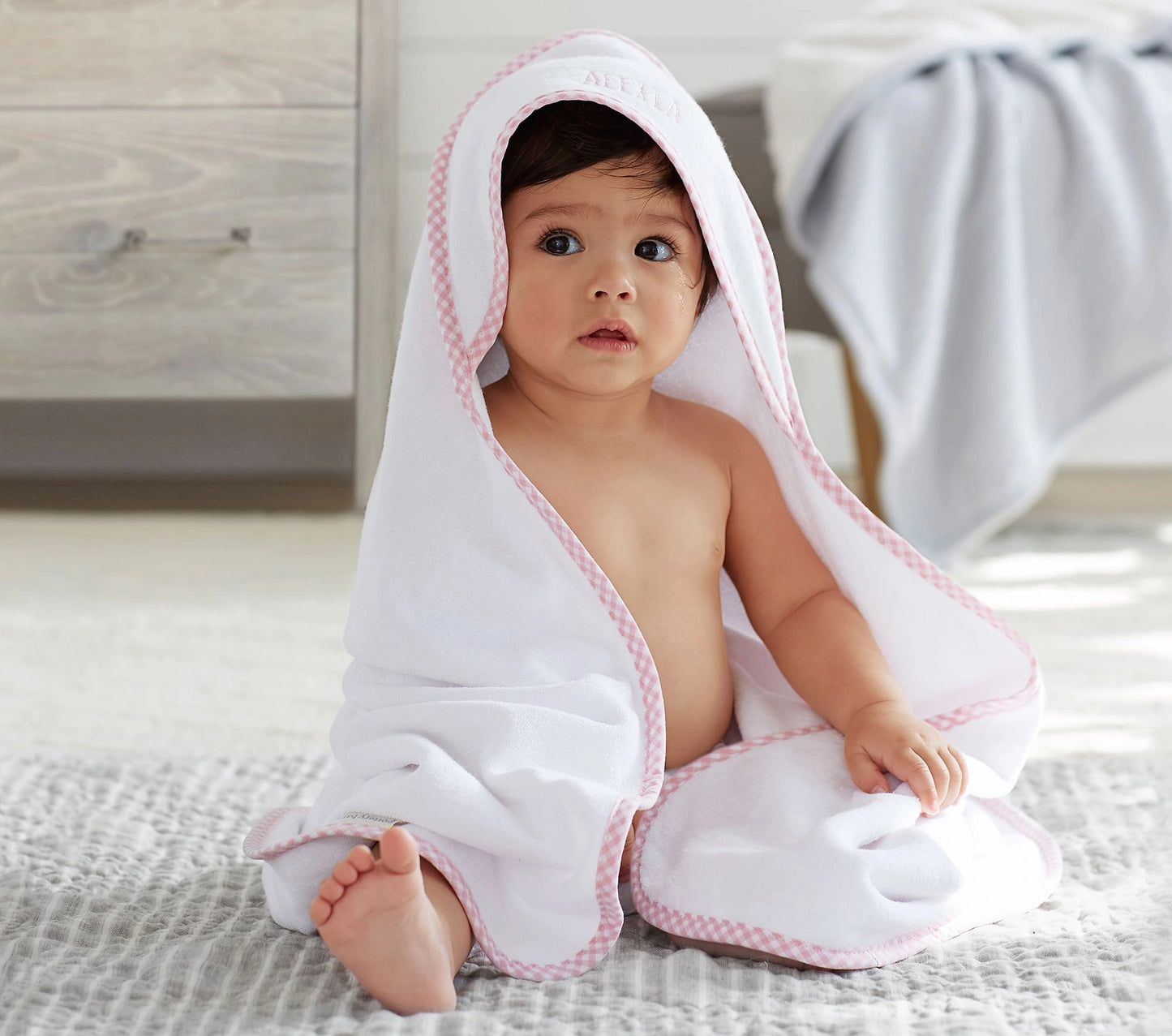 Hooded Baby Towel Bath Set - Pink Gingham
