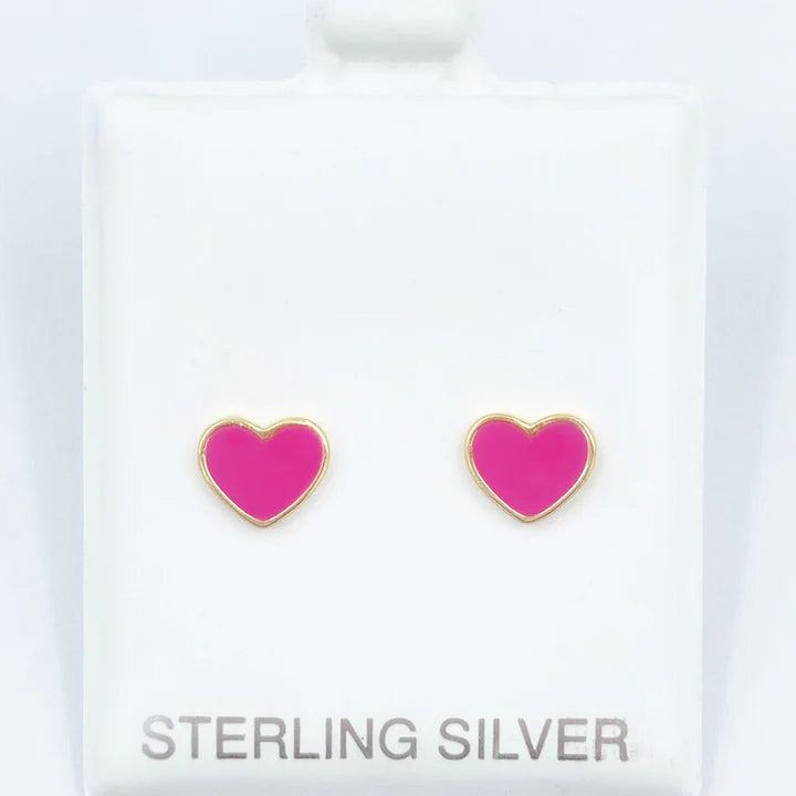 Earrings - Enamel Heart Studs - Pink