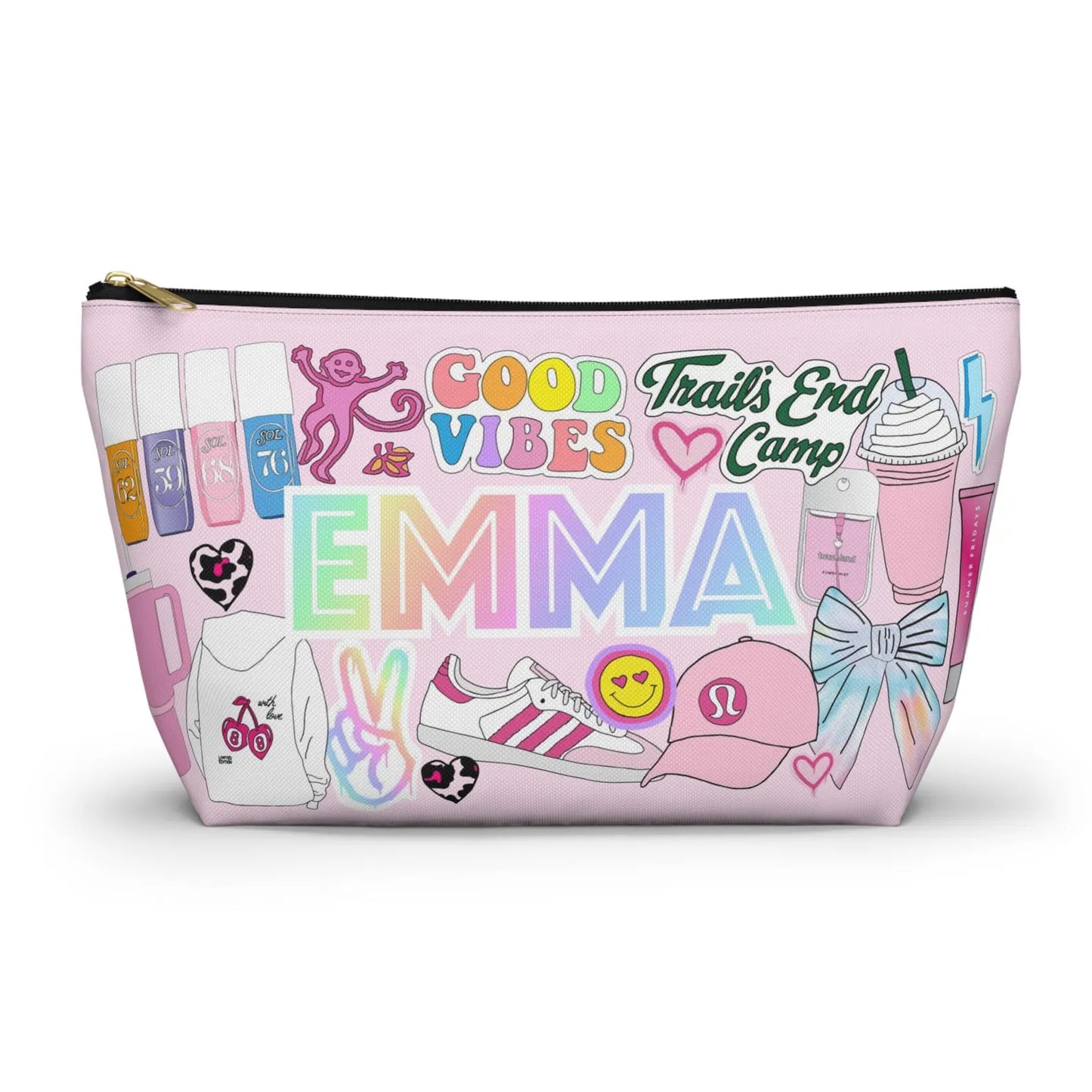 Sticker Style Large Pouch - Preppy