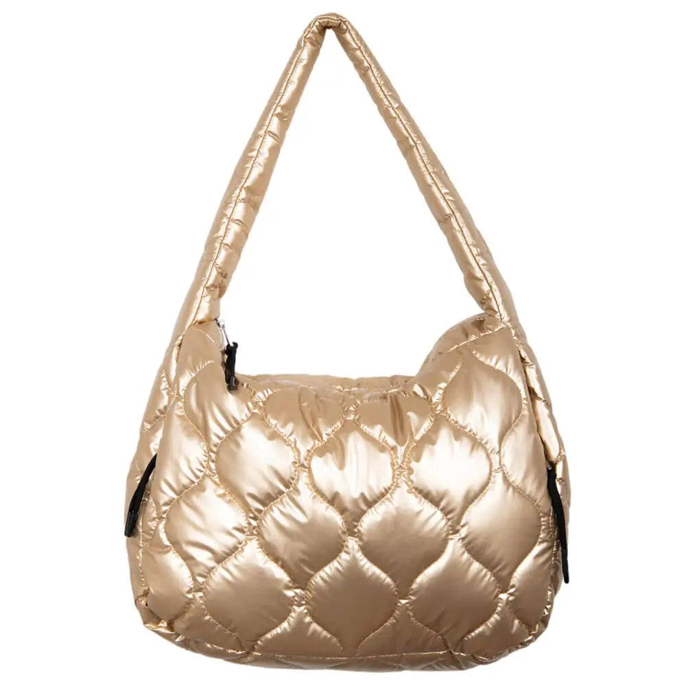 Quilted Hobo Tote Bag - Metallic Gold