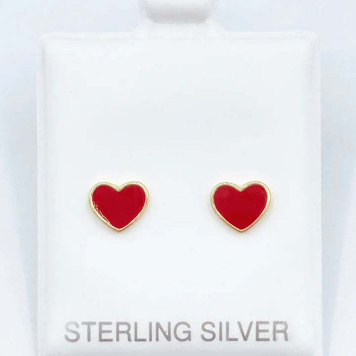 Earrings - Enamel Heart Studs - Red