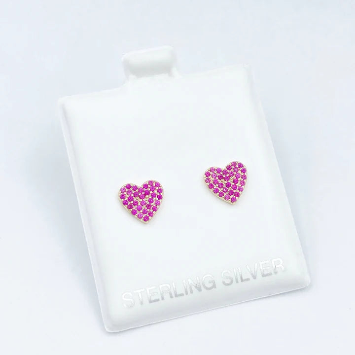 Earrings - Ruby Pave Heart Screwback Studs
