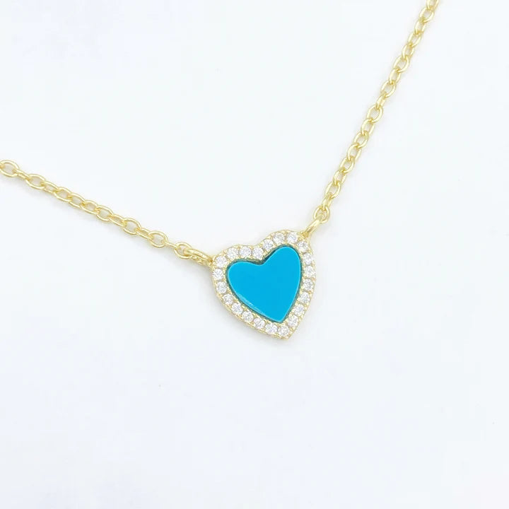 Necklace - Turqouise Heart with CZ