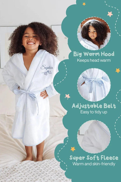 Plush Kids Bathrobe - Blue Seersucker