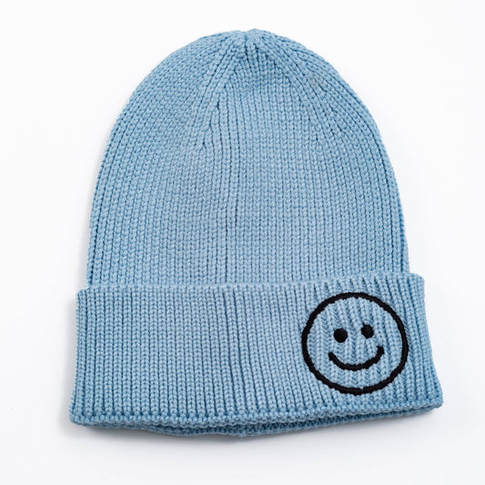 Smiley Knitted Hat - Blue