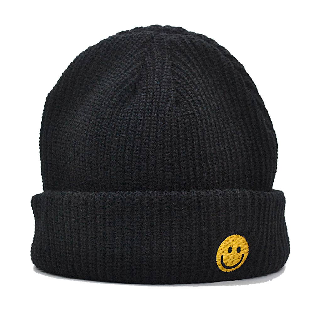 Smiley face knitted Hat - Black