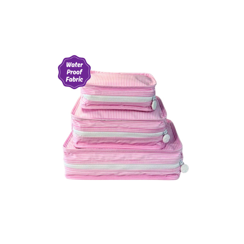 Water Resistant Packing Cubes - Pink Preppy Stripe