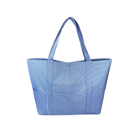 Water Resistant Big Mama Tote - Navy Blue Preppy Stripe