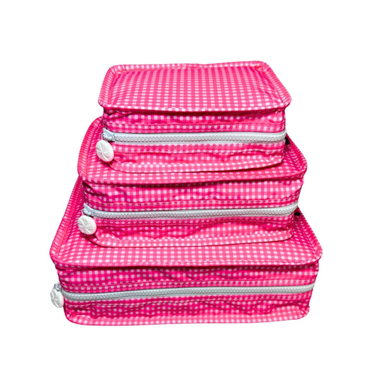 Water Resistant Packing Cubes - Flamingo Gingham