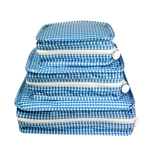 Water Resistant Packing Cubes - Baby Blue Gingham