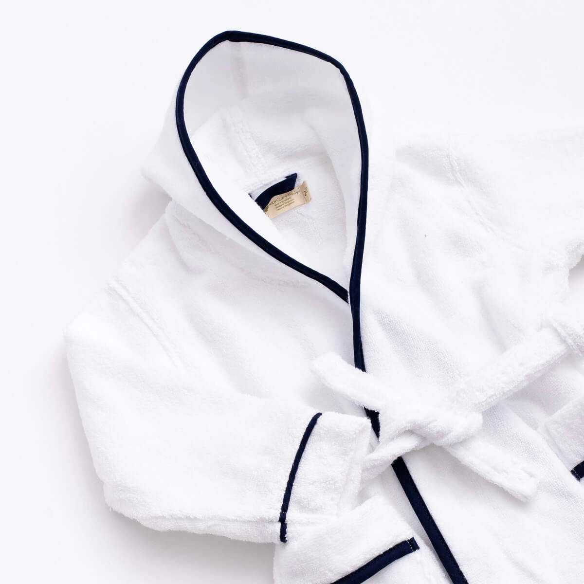 Terry Bathrobe - White & Navy
