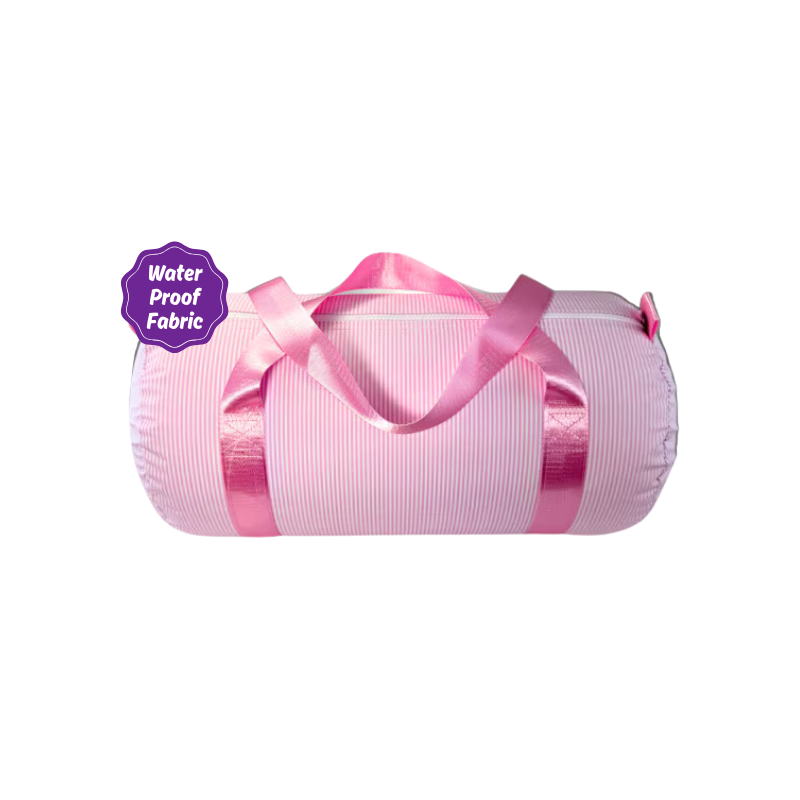 Water Resistant Medium Duffle Bag - Pink Preppy Stripe